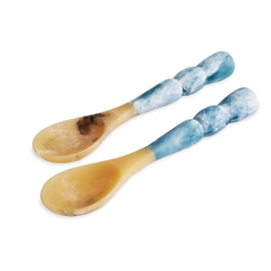 Resin salad serving utensils in aqua, sculptural Amelia design, perfect for coastal entertaining