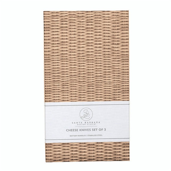 Rattan gift box packaging for rattan handled cheese knives set of 3 