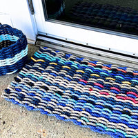 Thumbnail for Premium Select Recycled Lobster Rope Doormat, Thin Stripes, 18 x 30, Angled View in Front Door
