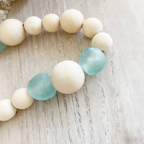 Recycled Sea Glass Garland with Wood Beads, 35" New England Trading Co
