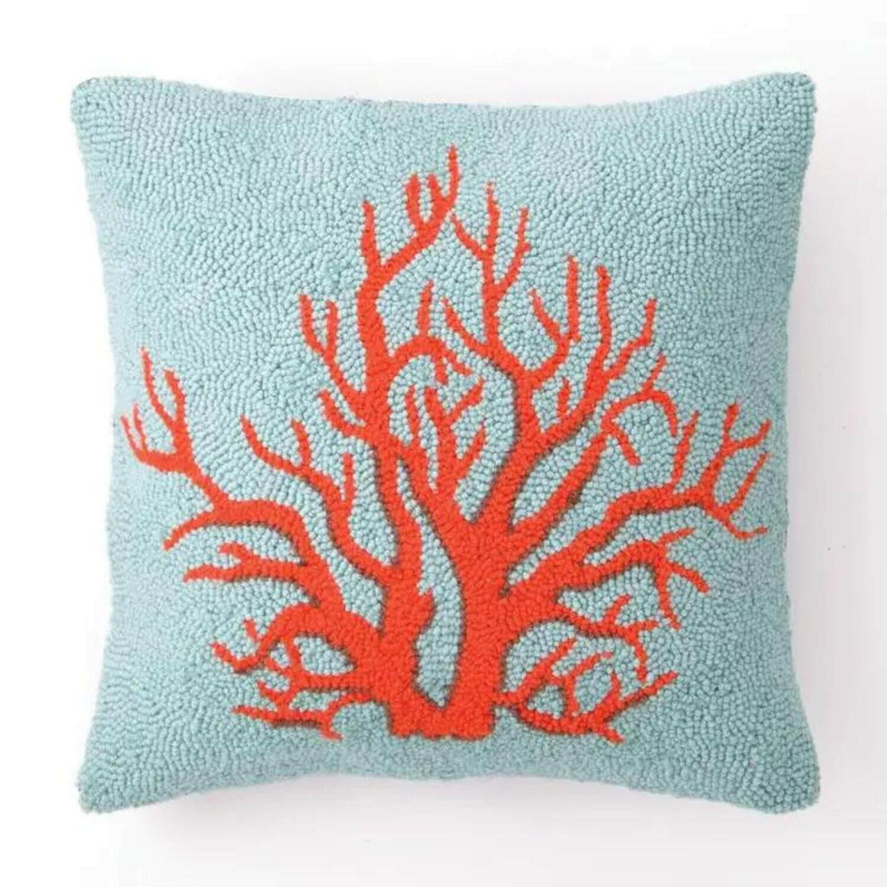 Red Coral Hook Pillow, 16 x 16, Coastal Throw Pillow