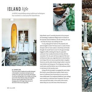 Magazine article about island life with text and images of a house interior and kitchen.