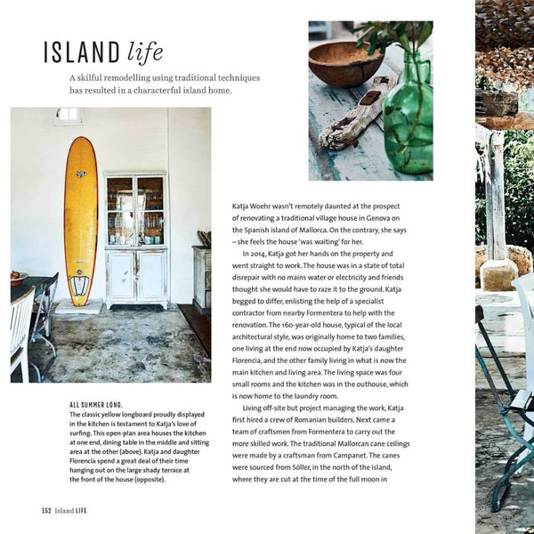 Magazine article about island life with text and images of a house interior and kitchen.