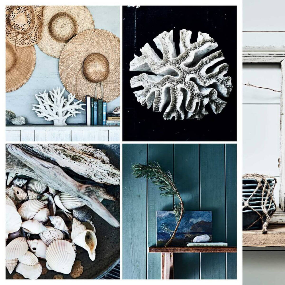 Book cover of 'Relaxed Coastal Style' by Sally Denning with a vase and decorative items on a shelf.