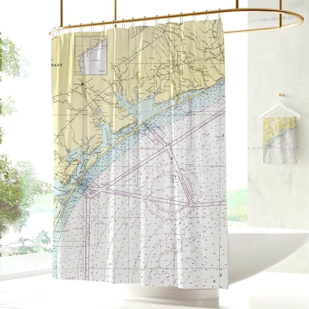 Nautical Chart Shower Curtains, Texas Coastal Maps