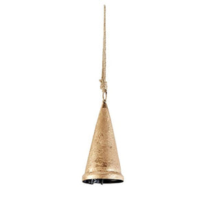 Rustic metal cone bell with natural rope ties, offering a cozy, handcrafted look with subtle coastal charm.