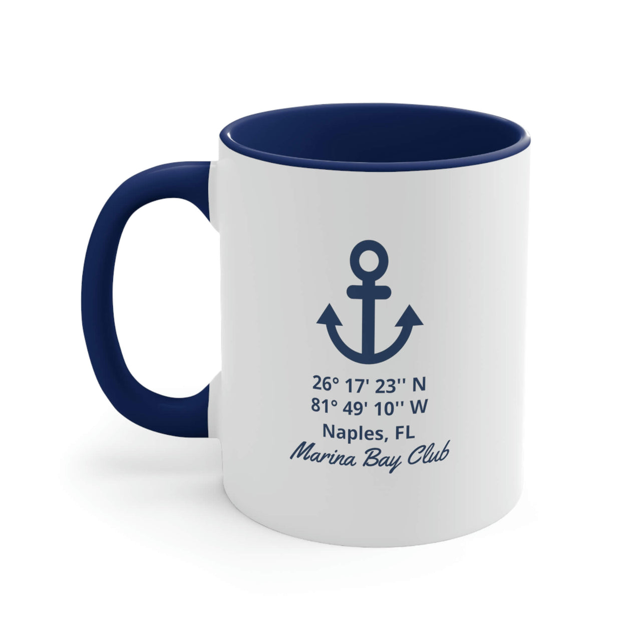 Personalized Latitude Longitude Ceramic Beach Coffee Mug, 5 Colors Mugs New England Trading Co Navy  