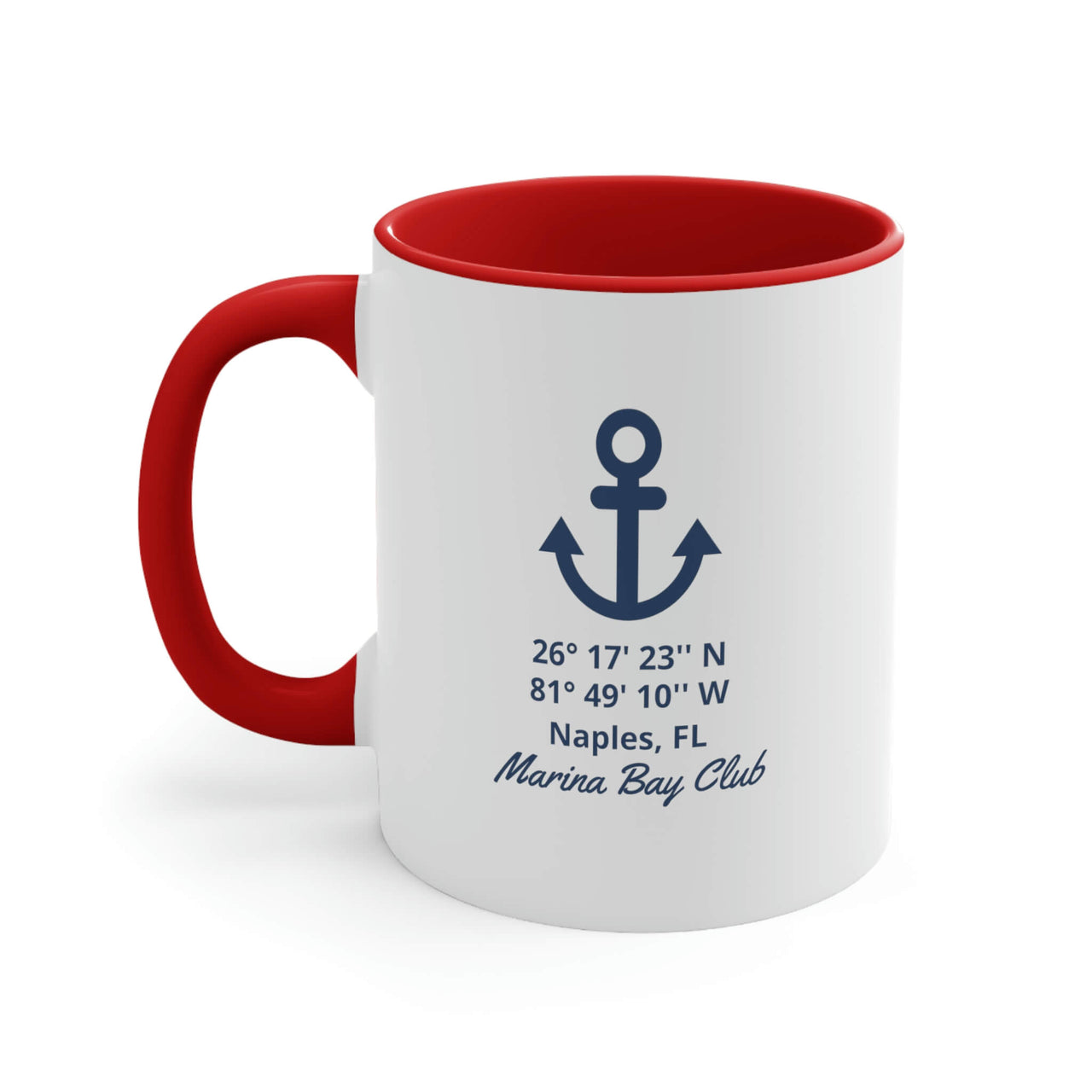 Personalized Latitude Longitude Ceramic Beach Coffee Mug, 5 Colors Mugs New England Trading Co Red  