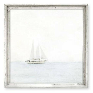 Sailboat' - 11.5 x 11.5 Square Framed Canvas Wall Art / White