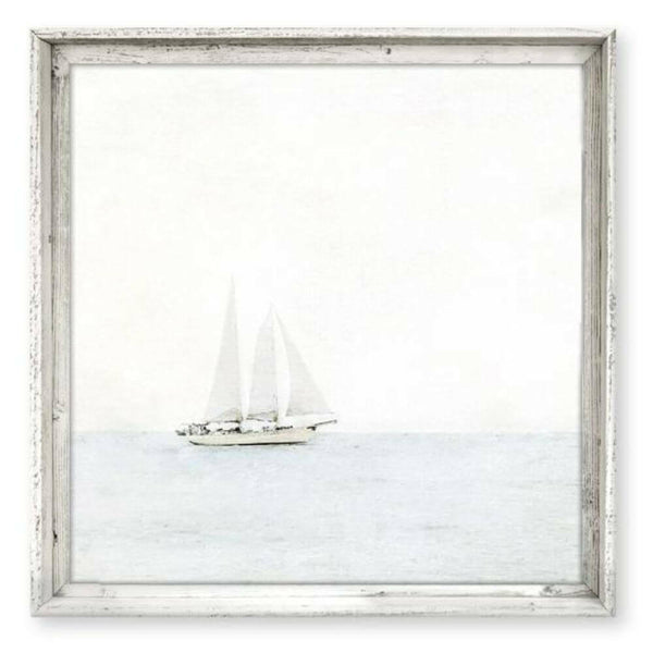 Sailboat' - 11.5 x 11.5 Square Framed Canvas Wall Art / White