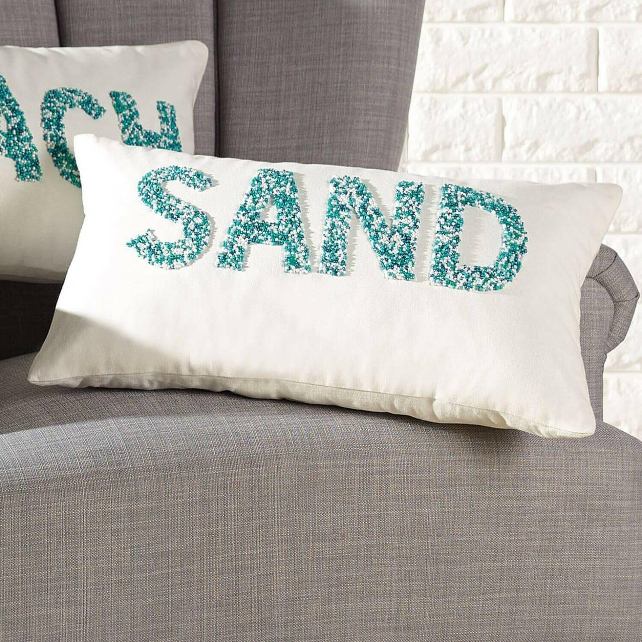 Coastal Throws & Pillows, Sand Beaded Throw Pillow, Teal, 20" x 12"