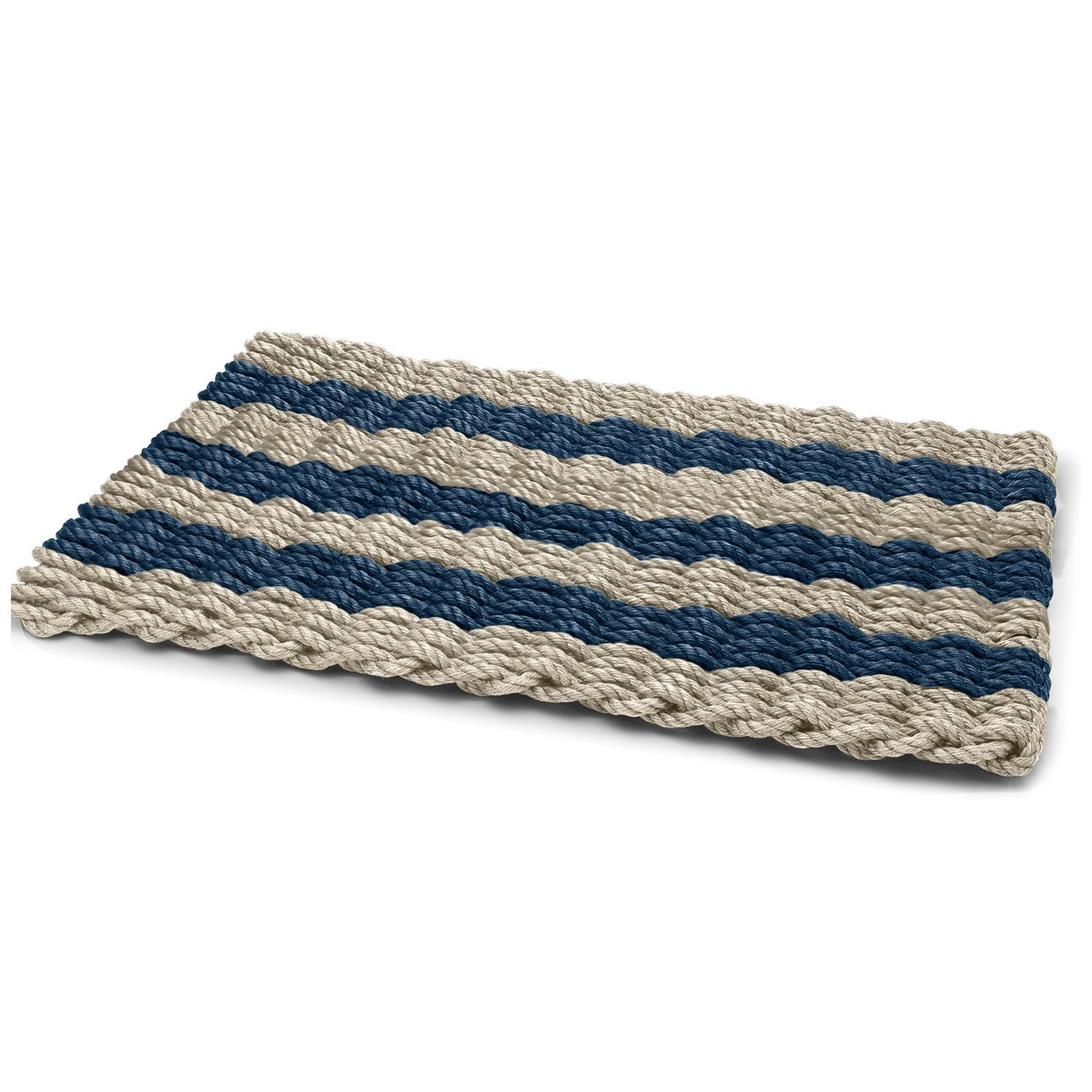 Sand & Navy Cabana Stripes Lobster Rope™ Doormat, Wicked Good Doormats