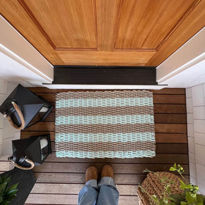 Front Door Mats Outdoor, Lobster Rope Doormat in Sand & Seafoam Cabana Stripes, Wicked Good Doormats