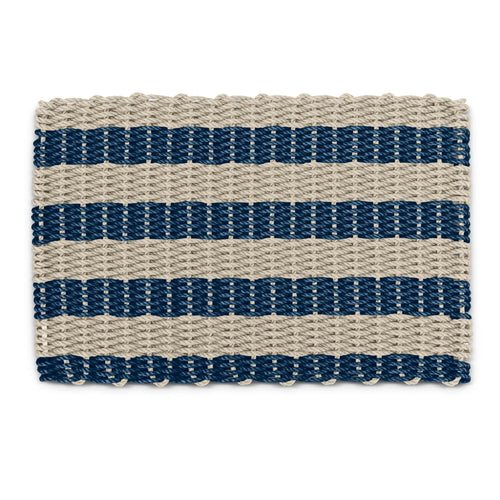 Outdoor Door Mat in Sand & Navy Cabana Stripes, Wicked Good Lobster Rope Doormats