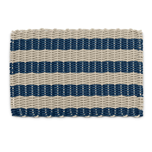 Outdoor Door Mat in Sand & Navy Cabana Stripes, Wicked Good Lobster Rope Doormats