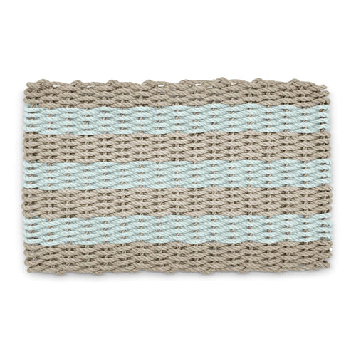 Waterproof Outdoor Door Mats, Lobster Rope Doormat in Sand & Seafoam Cabana Stripes, Doormat for Outside