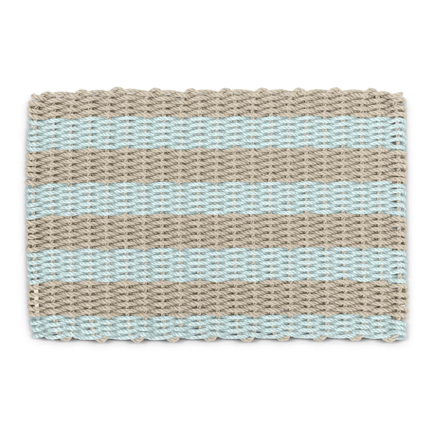 Waterproof Lobster Rope Outdoor Doormat, Sand & Seafoam Cabana Stripes