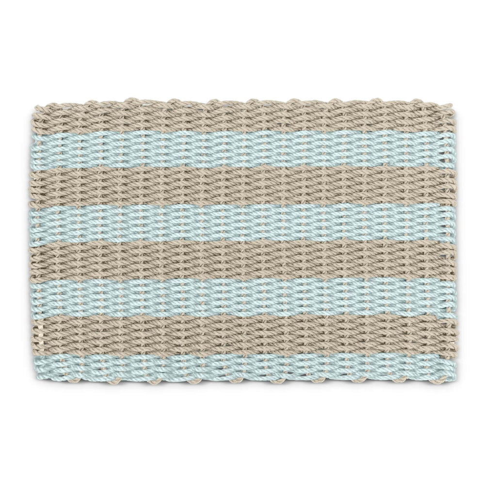 Waterproof Outdoor Door Mats, Lobster Rope Doormat in Sand & Seafoam Cabana Stripes, Doormat for Outside