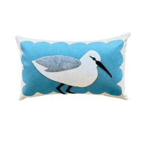 Sandpiper On Blue Scallop Pillow, 14 x 21, Handstitched, Heavyweight Cotton Canvas
