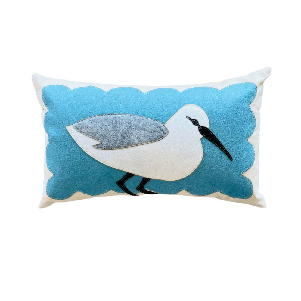 Sandpiper On Blue Scallop Pillow, 14 x 21