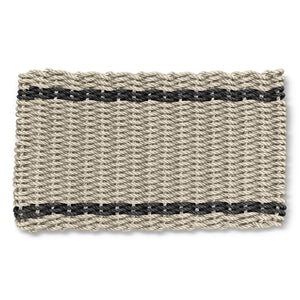 Outdoor Door Mat, Wicked Good Lobster Rope Doormats, Sand with Black Tailored Stripes