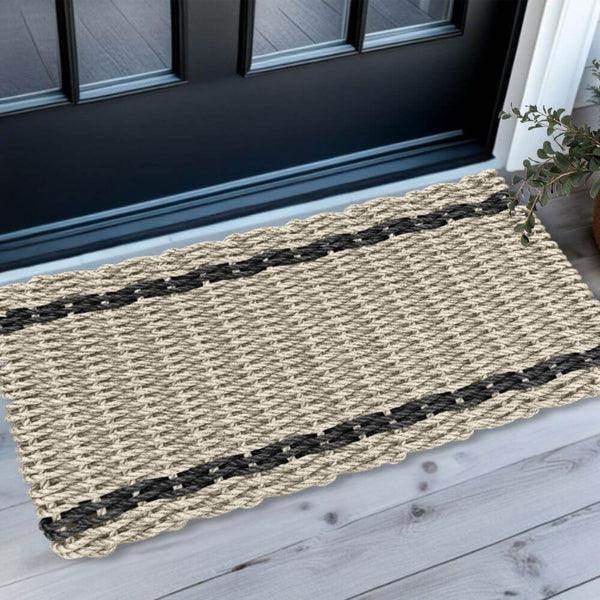 Doormat For Outdoors, Lobster Rope Doormat in Sand with Black Tailored Stripes, Outdoor Mats For Front Door