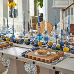 Small sapphire blue glass candlesticks, set of two, ideal for decorative accents, dinner parties, or coastal décor, coastal candle holders