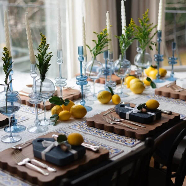 Two small sapphire blue glass candlestick holders, stylish for both everyday use and special occasions, Sapphire Blue Glass Candlesticks, Set of 2 Coastal Candle Holders