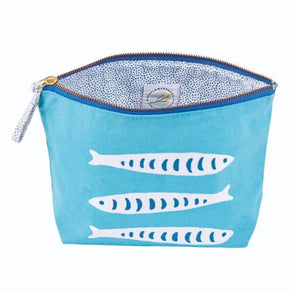 Medium coastal canvas organizer pouch with mix-and-match print, printed interior lining, and gold metal zipper closure