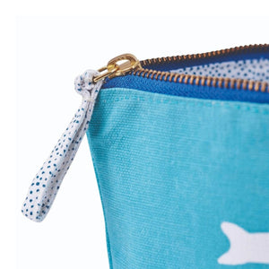 Stylish coastal-themed cotton canvas pouch with printed zipper pull and lining, perfect for cosmetics, accessories, or small essentials.