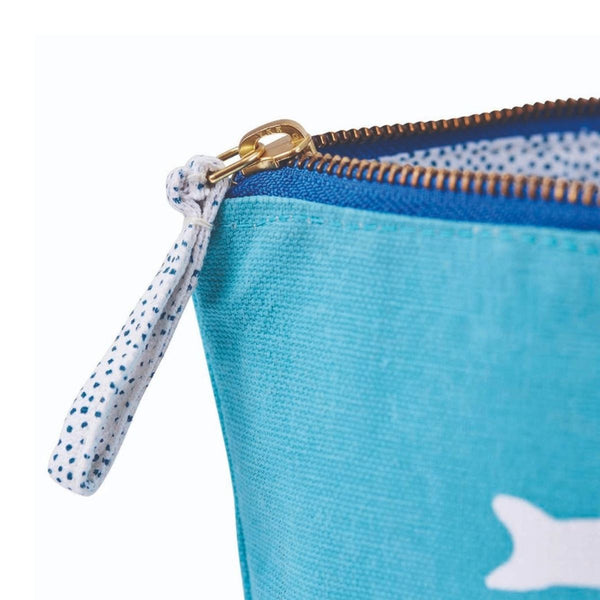 Stylish coastal-themed cotton canvas pouch with printed zipper pull and lining, perfect for cosmetics, accessories, or small essentials.