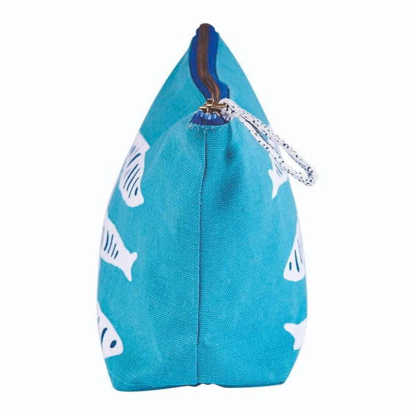 Eco-friendly coastal cotton canvas pouch with gold zipper, printed lining, and versatile design for everyday organization.
