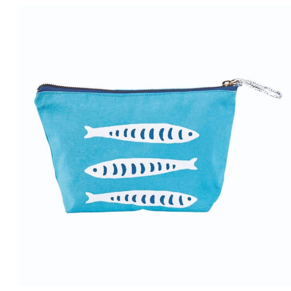 Coastal-inspired medium cotton canvas pouch with playful print,  looped zipper pull for organizing essentials.