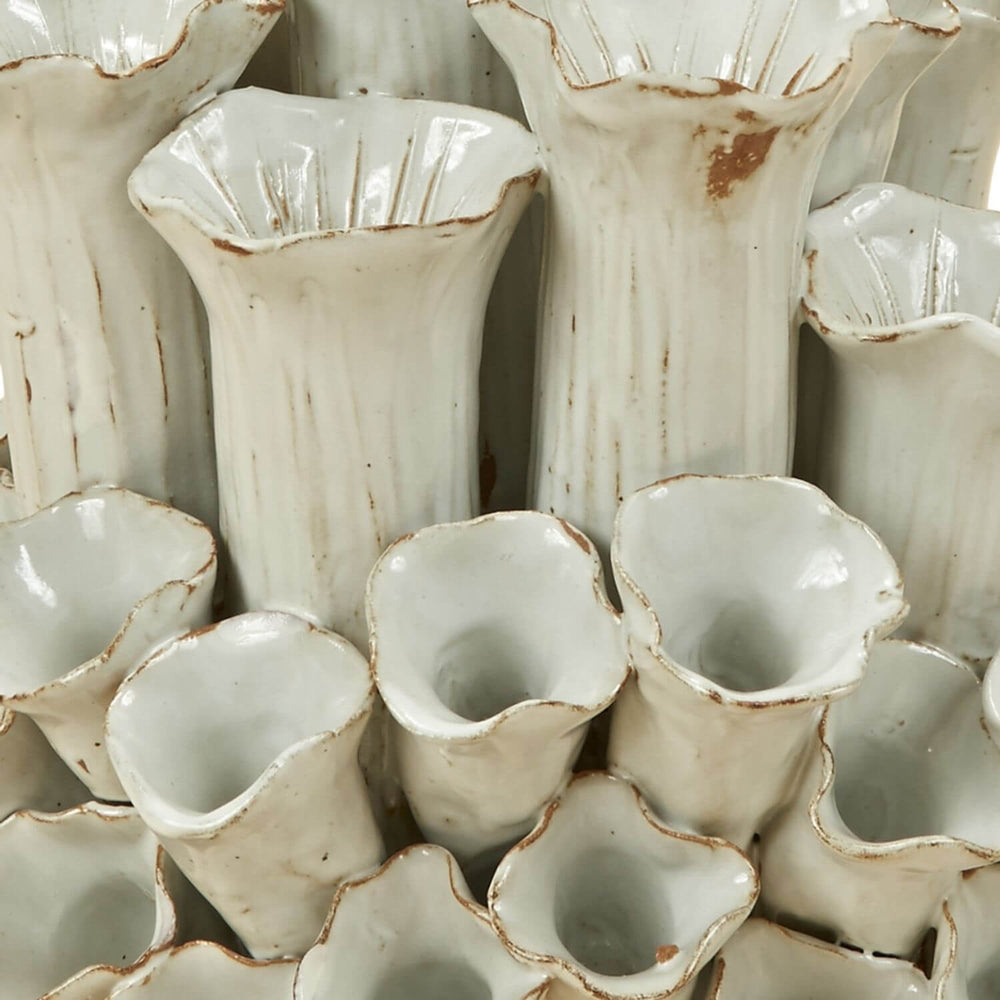 Sea Flowers White Thai Ceramic Vase, 8.5"