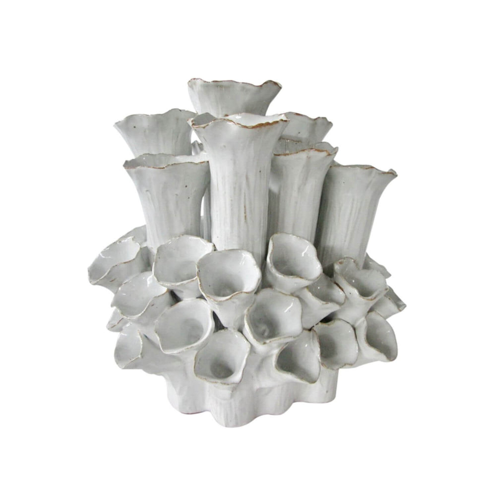 Sea Flowers White Thai Ceramic Vase, 8.5"