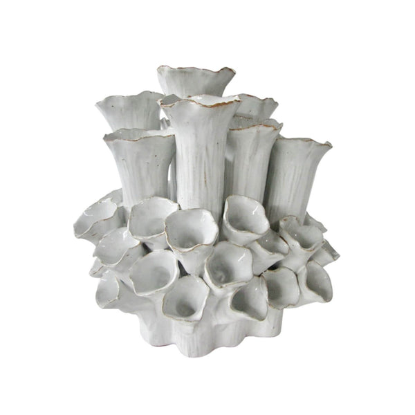Sea Flowers White Thai Ceramic Vase, 8.5"