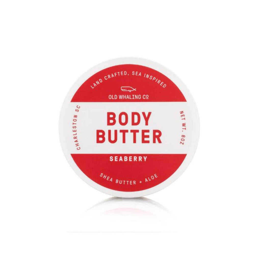 Coastal Seaberry body butter jar with a fruity blend of wild berries, plum, and vanilla, made with shea butter and aloe for deeply moisturizing skin.