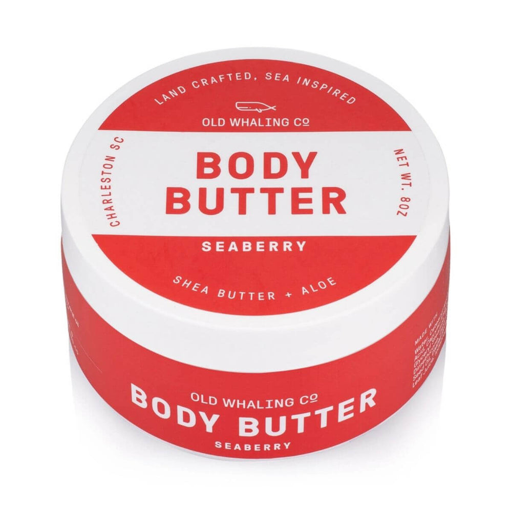 Coastal Seaberry body butter jar with a fruity blend of wild berries, plum, and vanilla, made with shea butter and aloe for deeply moisturizing skin.