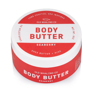Coastal-themed moisturizing Seaberry body butter with notes of raspberry, orange, plum, and vanilla, perfect for softening and nourishing skin