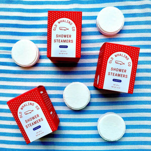 Box of four coastal Seaberry shower steamers with a fragrant mix of raspberry, orange, plum, and vanilla for a relaxing shower routin