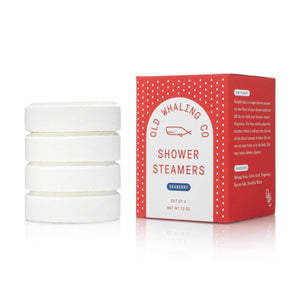 Seaberry coastal shower steamers in a box of four, featuring a fruity blend of berries, plum, and warm vanilla for a spa-like shower experience