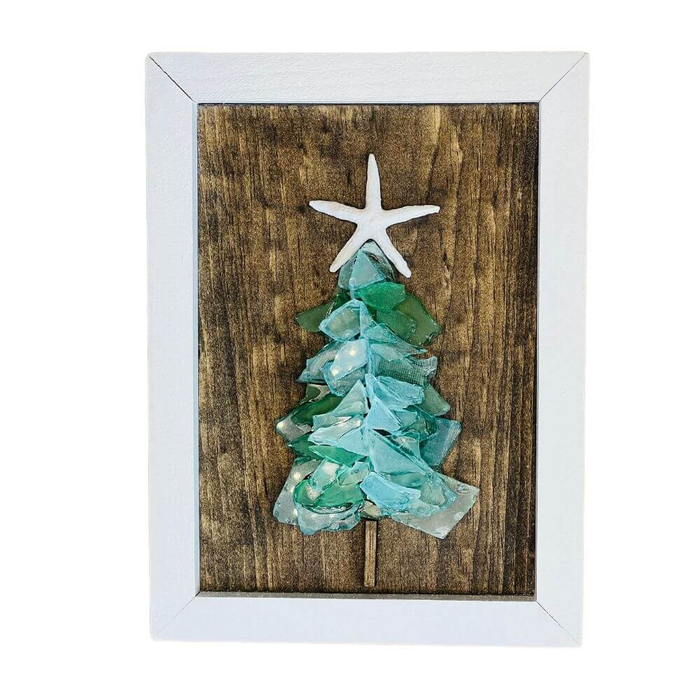 Seaglass Tree in White Frame, Framed Artwork