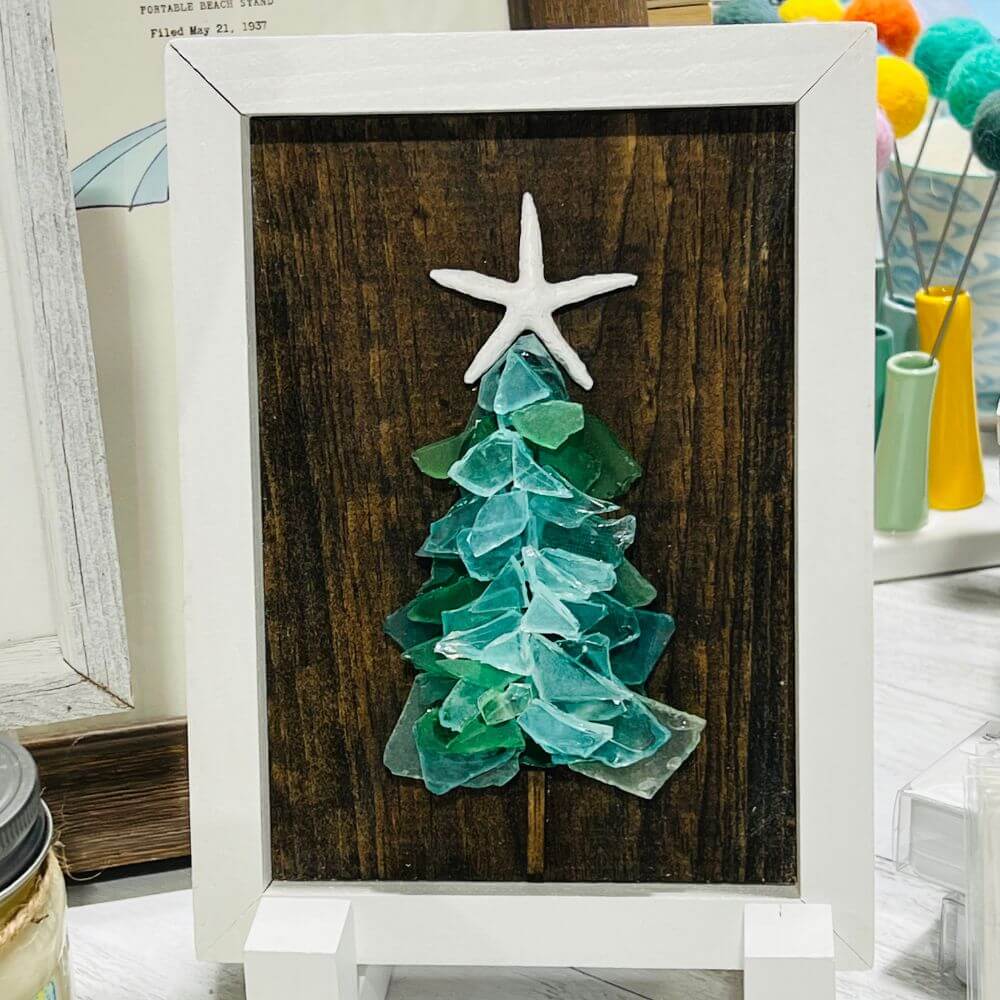 Seaglass Tree in White Frame, Framed Artwork