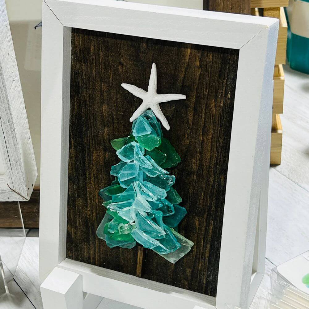 Seaglass Tree in White Frame, Framed Artwork