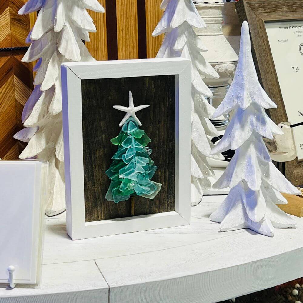 Seaglass Tree in White Frame, Framed Artwork