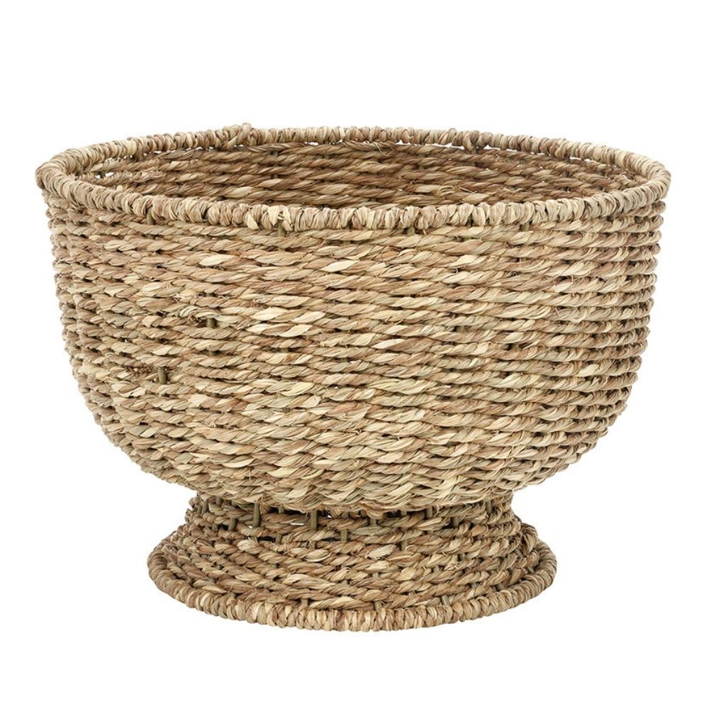 Natural seagrass woven basket with raised base