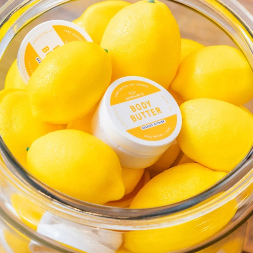 Moisturizing Seaside Citrine® body butter featuring grapefruit and seashore fragrance, perfect for coastal self-care routines.