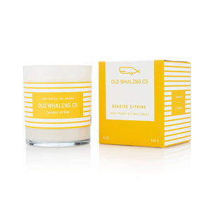 12oz Seaside Citrine® soy and olive wax candle featuring grapefruit and seashore fragrance, perfect for coastal-inspired spaces.