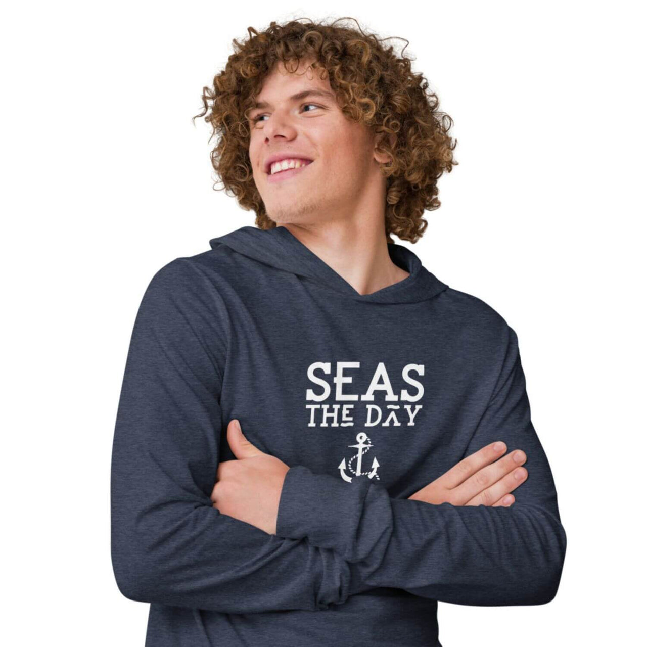 Seas the Day Hooded Long Sleeve Tee, Unisex, Close Up