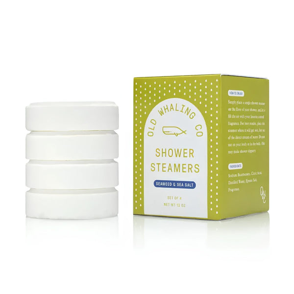 Seaweed and Sea Salt Shower Steamers Set of 4 with White Tablets and Coastal-Inspired Packaging